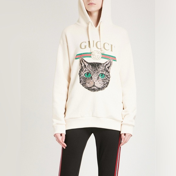 Gucci White Cat Graphic Hoodie Size S - Picture 2 of 4